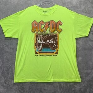 AC/DC For Those About To Rock Cannon Graphic Tee Neon Yellow Green Mens XL